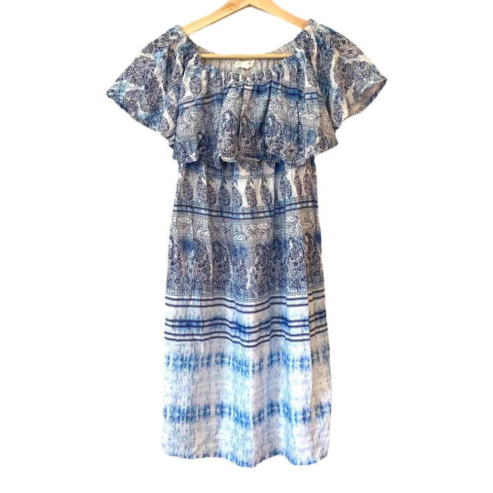 Beach Lunch Lounge Blue Evi Off Shoulder Shift Dress Beach Swim Coverup XS